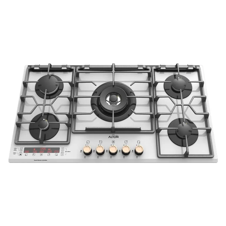اجاق گاز رومیزی توکار شیشه‌ای سفید 5 شعله آلتون مدل G535DW با تایمر لمسی