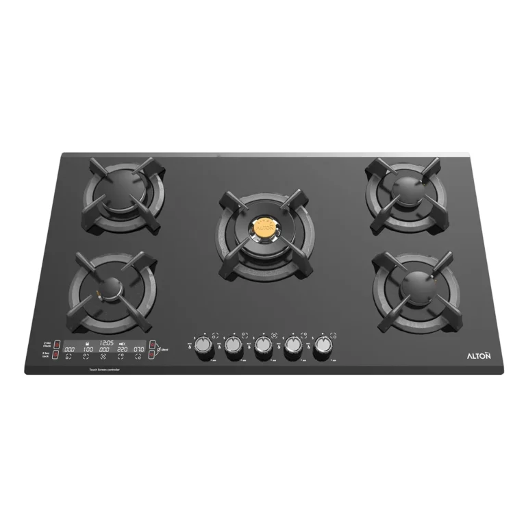 اجاق گاز رومیزی توکار شیشه‌ای 5 شعله آلتون مدل IG534DB با تایمر لمسی و سرشعله ساباف ایتالیا