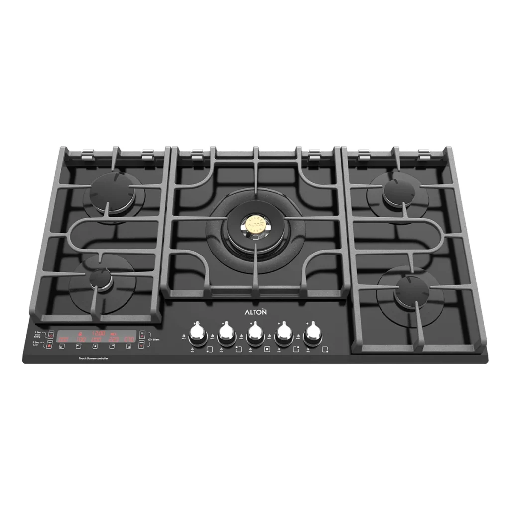 اجاق گاز رومیزی توکار شیشه‌ای 5 شعله آلتون مدل IG535DB با تایمر لمسی و پلوپز ساباف ایتالیا