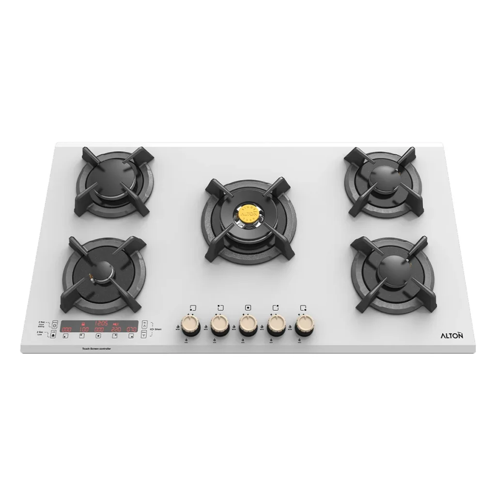 اجاق گاز رومیزی توکار شیشه‌ای سفید 5 شعله آلتون مدل IG535DW با تایمر لمسی